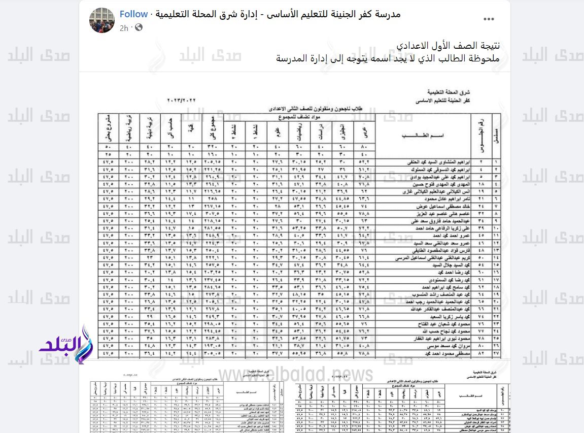 نتيجة الصف الأول الاعدادي 2023 