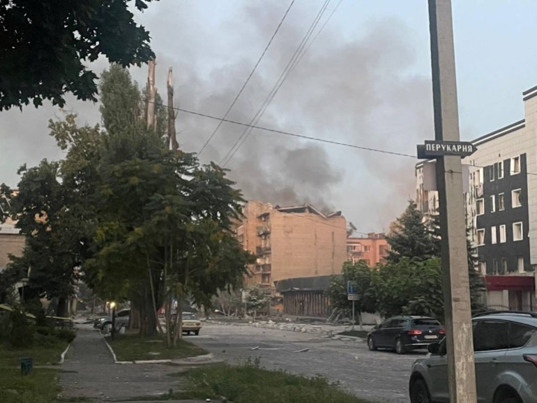 A view shows a building destroyed during a Russian missile strike in Pokrovsk