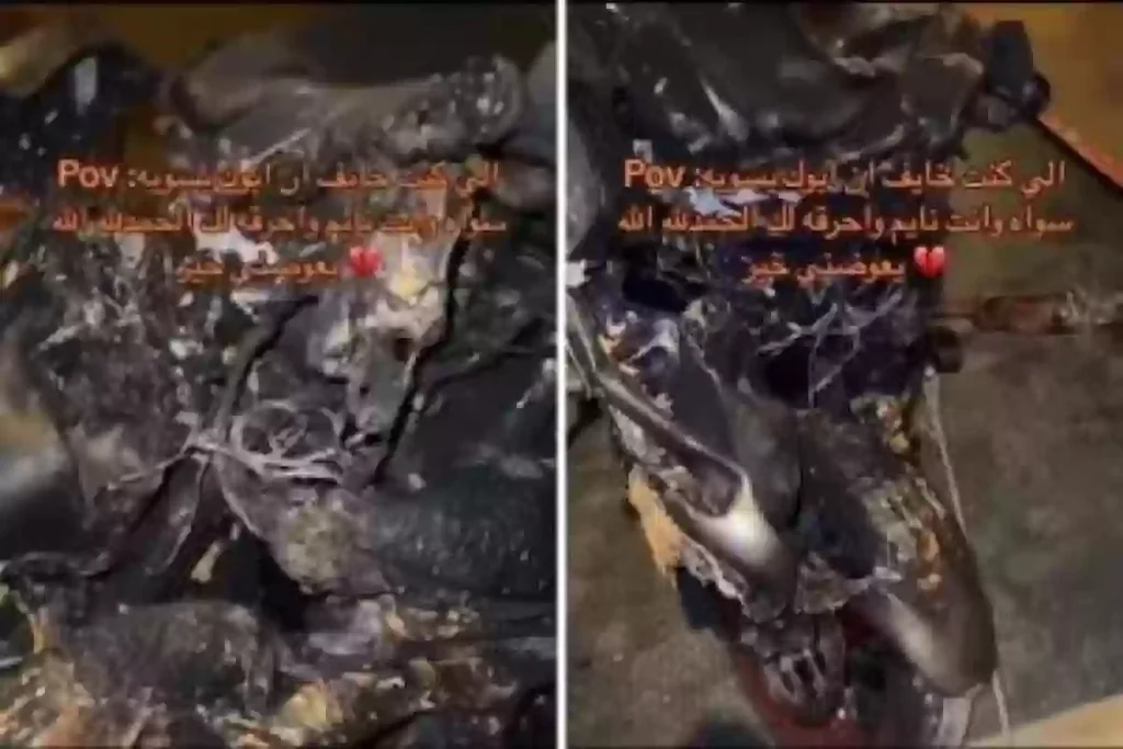 أب سعودي يشعل النيران في دباب ابنه .. وهذا رد فعل الابن