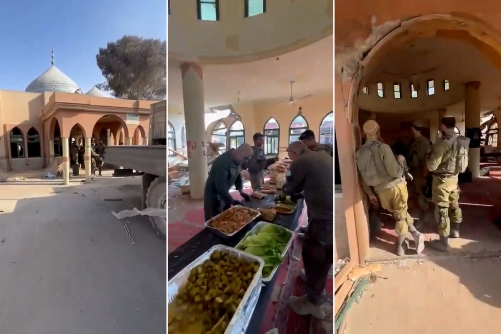 جنود إسرائيليون يقيمون حفل شواء داخل مسجد معبر رفح