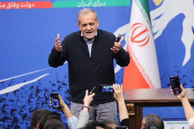 Iran's President Masoud Pezeshkian attends a press conference in Tehran, Iran, September 16, 2024. WANA (West Asia News Agency)/Majid Asgaripour via REUTERS. ATTENTION EDITORS - THIS PICTURE WAS PROVIDED BY A THIRD PARTY