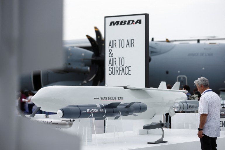 Air-launched long-range Storm Shadow/SCALP cruise missile, manufactured by MBDA, pictured at the 54th International Paris Air Show at Le Bourget Airport near Paris, France, June 20, 2023. REUTERS/Benoit Tessier