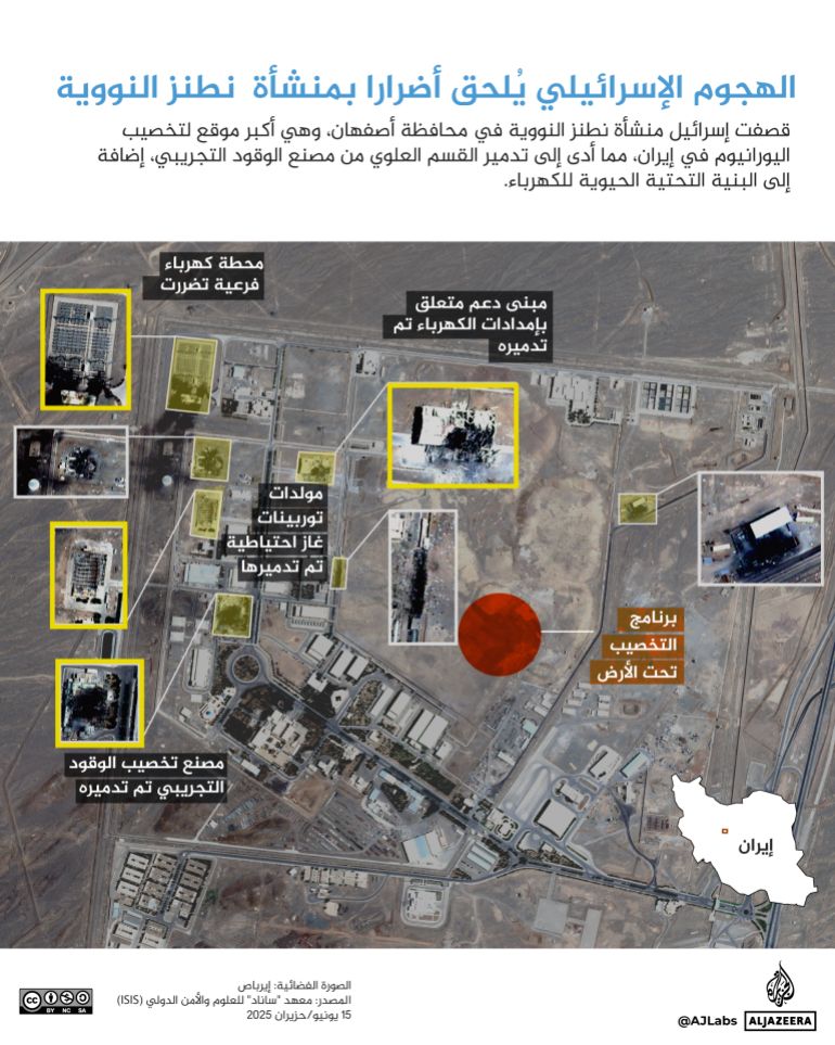 تصميم خاص - إنفوغراف الهجوم الإسرائيلي يلحق أضرار بمنشأة نطنز النووية