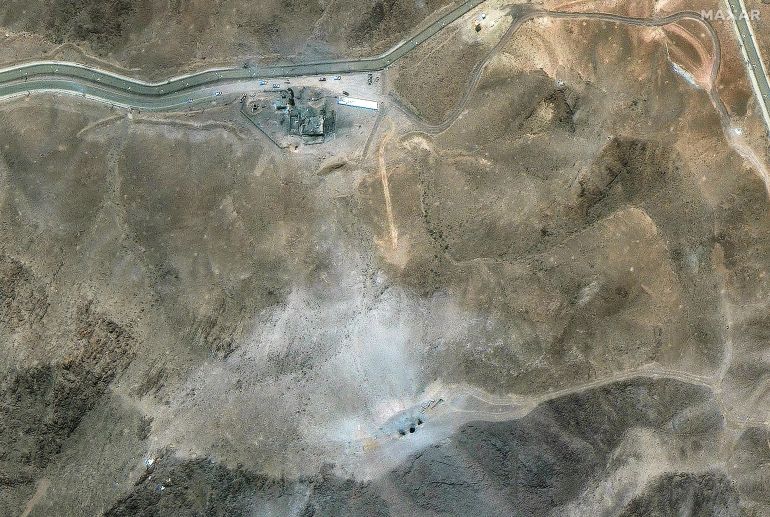New access roads and bulldozers are visible near crater zones left by U.S. MOP strikes. Photo credit: Maxar Technologies
