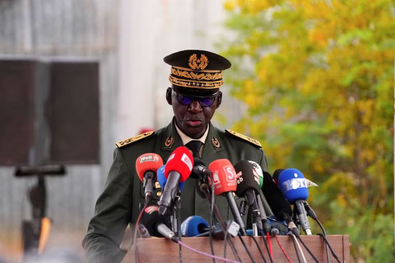 General Mbaye Cisse, Senegalese army chief of staff speaks during a ceremony in which the last major French military facility will be handed over to the Senegalese authorities at the French military camp of Geille in Ouakam, a district of Dakar, Senegal, July 17, 2025. REUTERS