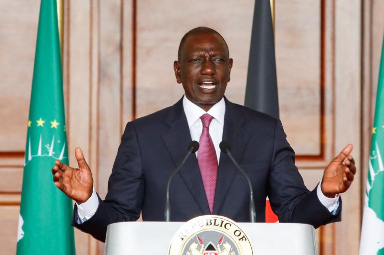 Kenya President William Ruto speaks at a news briefing over Congo situation after attending an African Union (AU) institutional reforms retreat at State House, Nairobi Kenya, January 27, 2025. REUTERS/Monicah Mwangi