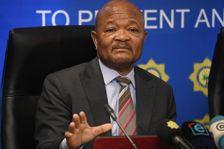 PRETORIA, SOUTH AFRICA - JUNE 13: Minister of Police Senzo Mchunu at a media briefing on key HR priorities to enhance service delivery within the SAPS at National Joint Operational and Intelligence Structure (NATJOINTS) Coordination Centre (NCC) on June 13, 2025 in Pretoria, South Africa. The briefing also reflected and outlined on key decisions made to bolster crime combatting efforts and boost employee morale. (Photo by Frennie Shivambu/Gallo Images via Getty Images)