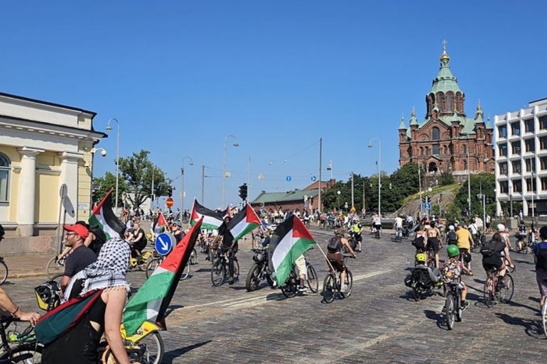 مسيرة دراجات في فنلدنا تضامنا مع غزة المصدر: وسائل التواصل الاجتماعي شبكة قدس الإخبارية