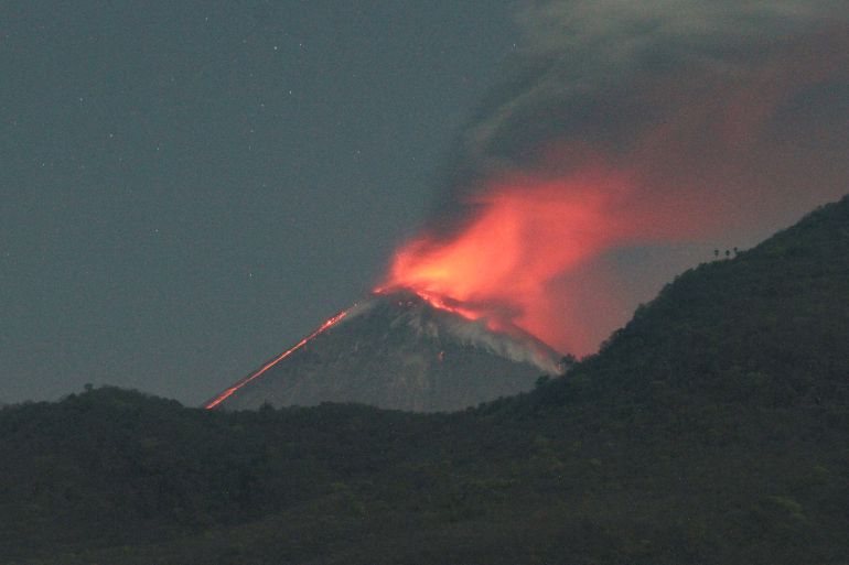 Mount Lewotobi Laki-laki spews volcanic materials during an eruption, as seen from Konga, Titehena, East Flores, East Nusa Tenggara province, Indonesia, November 12, 2024. REUTERS/Stringer NO RESALES NO ARCHIVES