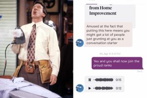 تطلب المرأة انطباعات تيم ألين على تطبيق المواعدة