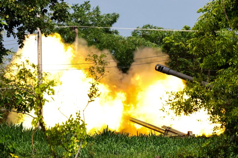 A Thai military mobile unit fires towards Cambodia's side after Thailand and Cambodia exchanged heavy artillery on Friday as their worst fighting in more than a decade stretched for a second day, in Surin, Thailand, July 25, 2025. REUTERS/Athit Perawongmetha TPX IMAGES OF THE DAY