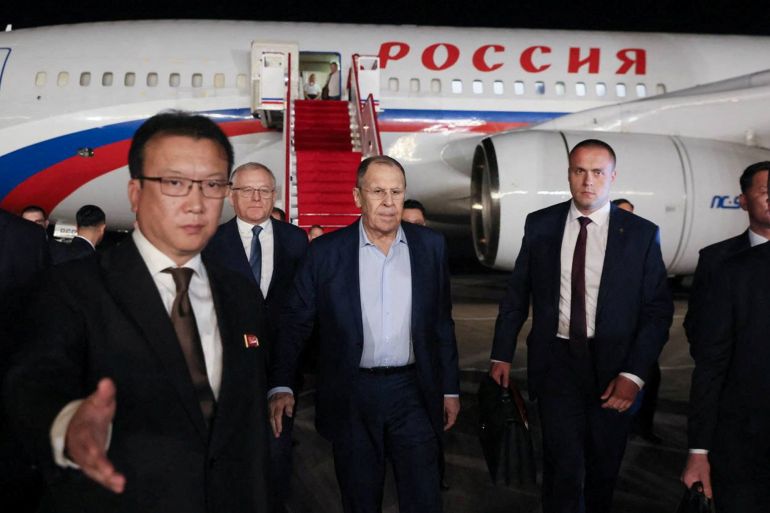 Russian Foreign Minister Sergei Lavrov arrives in Wonsan, in North Korea, July 11, 2025. Russian Foreign Ministry/Handout via REUTERS ATTENTION EDITORS - THIS IMAGE HAS BEEN SUPPLIED BY A THIRD PARTY. NO RESALES. NO ARCHIVES. MANDATORY CREDIT.