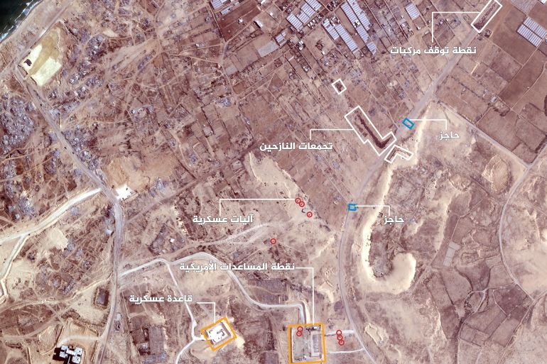 **داخلية** صور أقمار صناعية تظهر تكدس ومعاناة النازحين أمام نقطة المساعدات الأمريكية