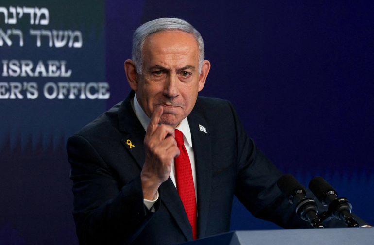 FILE PHOTO: Israeli Prime Minister Benjamin Netanyahu speaks during a press conference, in Jerusalem, May 21, 2025. REUTERS/Ronen Zvulun/Pool/File Photo