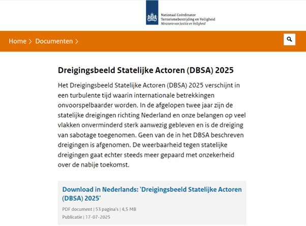 وثيقة من الوكالة الوطنية للأمن ومكافحة الإرهاب حول تقييم التعديدات من الجهات الحكومية (الوكالة الوطنية للأمن ومكافحة الإرهاب بهولندا)