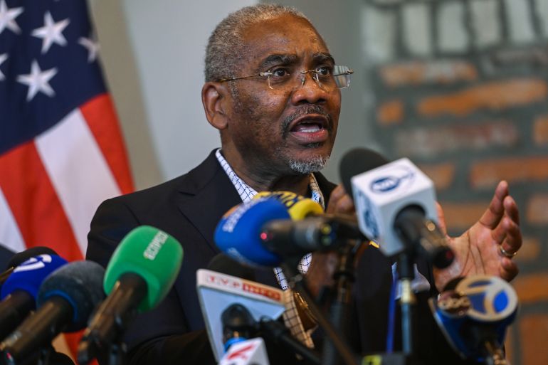 RZESZOW, POLAND - MAY 01: US Chairman, Gregory Meeks speaks to media after a trip to Ukraine at the Bristol Hotel on May 01, 2022 in Rzeszow, Poland. After a secret visit to Kyiv to meet Ukraine's President, Volodymyr Zelenskyy, a two days trip in Poland is schedule where she will meet Polish President, Andrzej Duda. U.S. Speaker of the House Pelosi said this week that she hopes congress can pass President Biden's proposed $33 billion aid package for Ukraine as soon as possible. (Photo by Omar Marques/Getty Images)