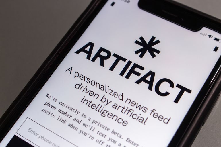 Vancouver, CANADA - Feb 6 2023 : Website of Artifact (artifact.news) seen in iPhone. Artifact is personalized news feed app powered by AI, by Instagram co-founders Kevin Systrom and Mike Krieger