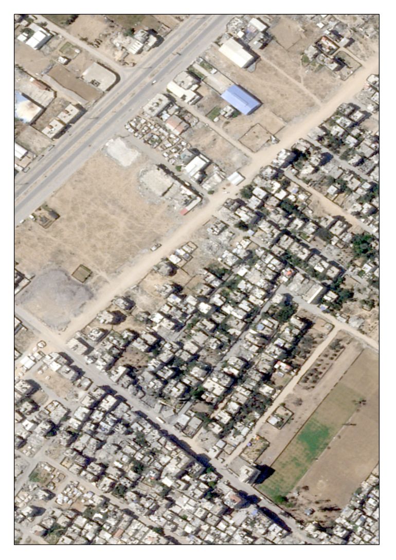 منطقة مبنية بالكامل صُنفت كمنطقة نزوح، (خريطة الجيش الإسرائيلي/بلانت)