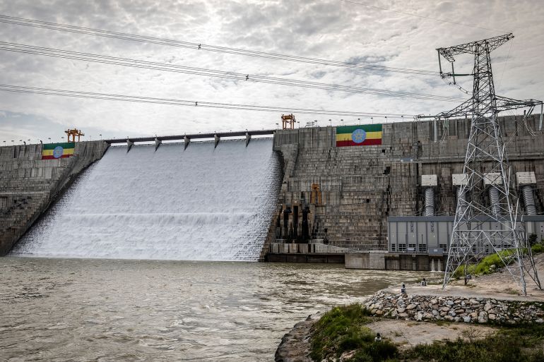 A general view of the Grand Ethiopian Renaissance Dam (GERD) ahead of its official inauguration ceremony in Guba, on September 9, 2025.