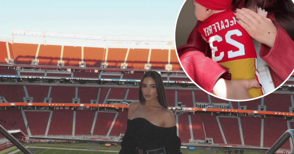 تلبس أوليفيا كولبو ابنة البالغة من العمر شهرين في زي سان فرانسيسكو 49ers ليوم المباراة الأول لها