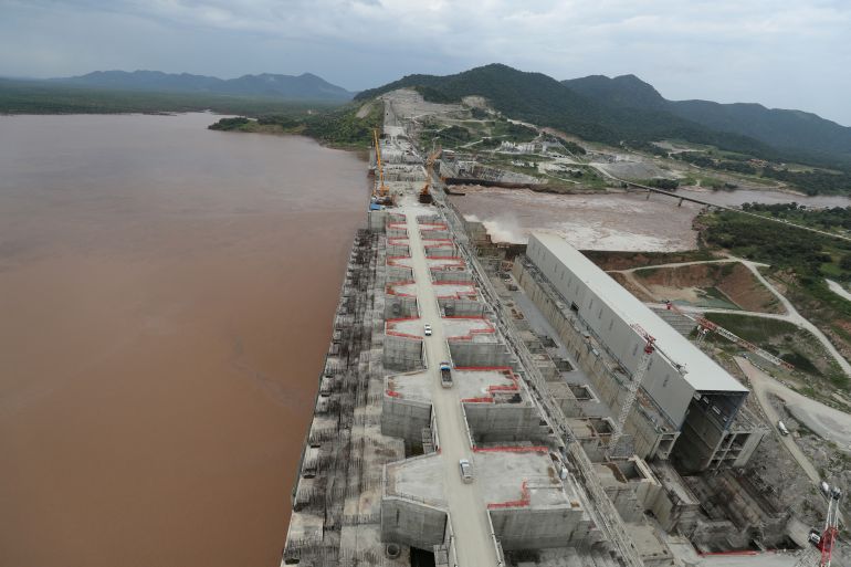 FILE PHOTO: Ethiopia's Grand Renaissance Dam is seen as it undergoes construction work on the river Nile in Guba Woreda, Benishangul Gumuz Region, Ethiopia September 26, 2019. Picture taken September 26, 2019. REUTERS/Tiksa Negeri/File Photo