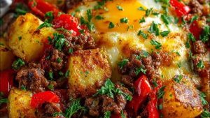 طاجن بطاطس باللحمة المفرومة والموزاريلا