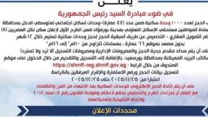 29 مارس فتح باب التظلمات للمرفوضين بمشروع 1000 وحدة ببورفؤاد بالإسكان التعاونى