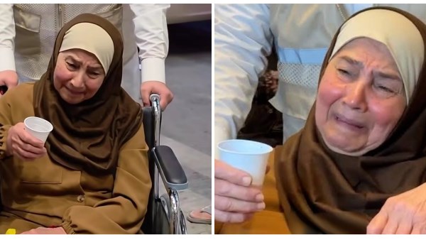 مشهد يهز القلوب.. مسنة تبكي فرحًا لحظة وصولها إلى بيت الله الحرام| شاهد