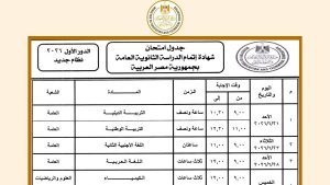 جدول امتحانات الثانوية العامة 2026 .. يبدأ رسمياً بعد 20 يوم