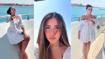 بفستان قصير جدا.. سارة سلامة تستمتع بأجواء البحر في أحدث جلسة تصوير