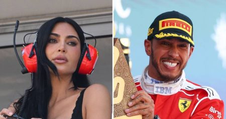 كيم كارداشيان وابنتها شيكاغو تحتفلان بفوز لويس هاميلتون الأول في الفورمولا 1 مع فيراري