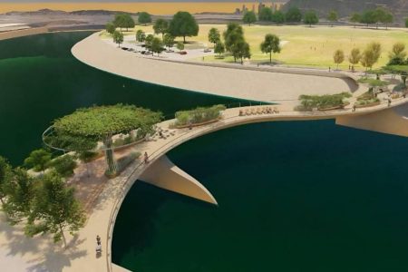 جسر Glendale-LA River Garden Bridge الذي يربط Glendale Narrows Riverwalk ومتنزه Griffith.