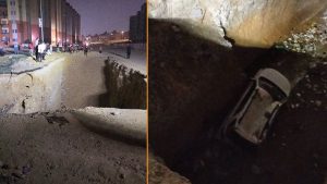 سقوط سيارة داخل حفرة بالأسمرات