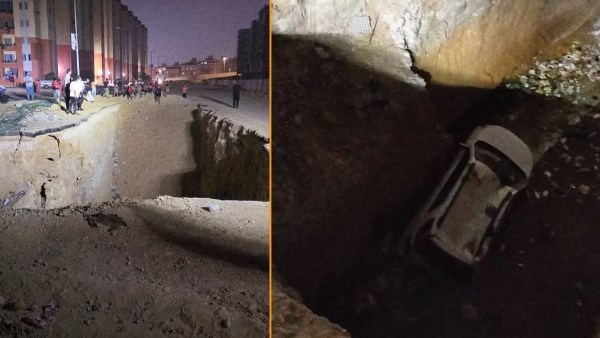 سقوط سيارة داخل حفرة بالأسمرات