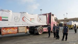 شاحنات مساعدات إماراتية تعبر إلى الفلسطينيين بقطاع غزة تحمل 792 طنًا