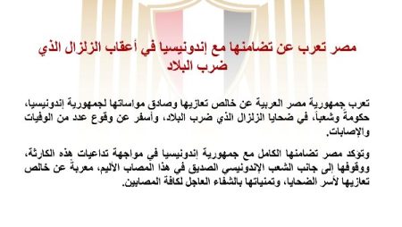 مصر تعرب عن تضامنها مع إندونسيا في أعقاب الزلزال الذي ضرب البلاد