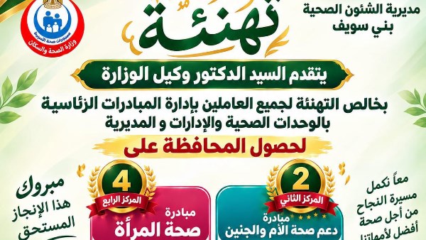 صحة بني سويف تحقق المركزين الثاني والرابع جمهوريًا في مبادرات الصحة العامة