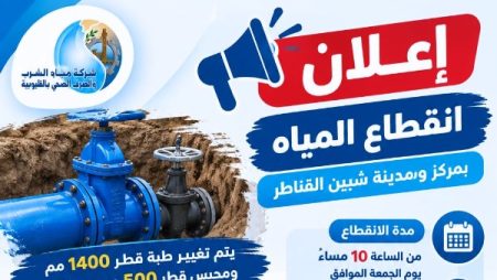 غدا .. قطع المياه عن شبين القناطر 10 ساعات